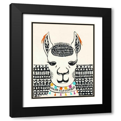 Party Llama IV Black Modern Wood Framed Art Print with Double Matting by Zarris, Chariklia