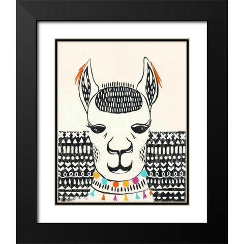 Party Llama IV Black Modern Wood Framed Art Print with Double Matting by Zarris, Chariklia