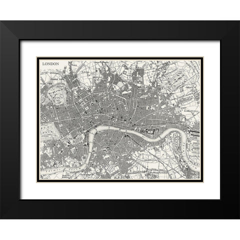 Custom B and W Map of London Black Modern Wood Framed Art Print with Double Matting by Vision Studio