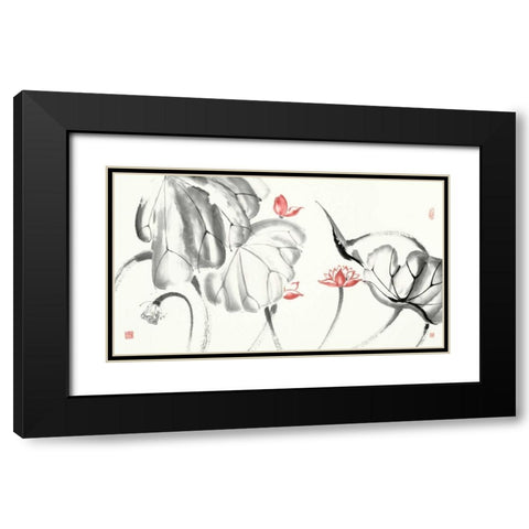 Lotus Study with Coral III Black Modern Wood Framed Art Print with Double Matting by Rae, Nan