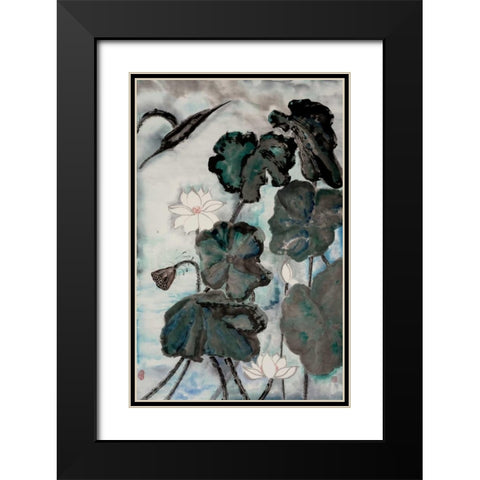 Lotus Study with Blue Green I Black Modern Wood Framed Art Print with Double Matting by Rae, Nan