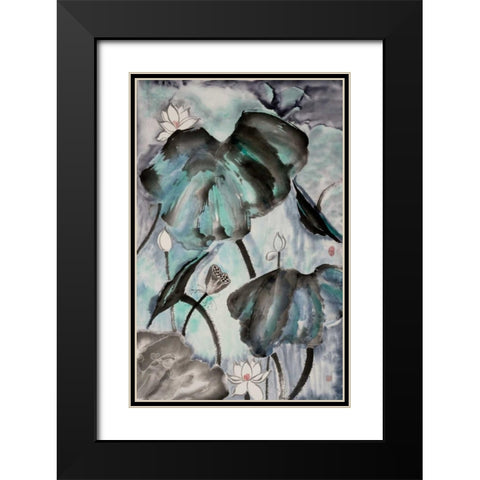 Lotus Study with Blue Green II Black Modern Wood Framed Art Print with Double Matting by Rae, Nan
