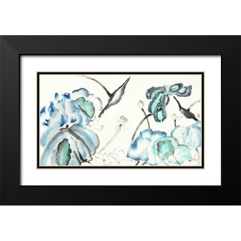Lotus Study with Blue Green III Black Modern Wood Framed Art Print with Double Matting by Rae, Nan