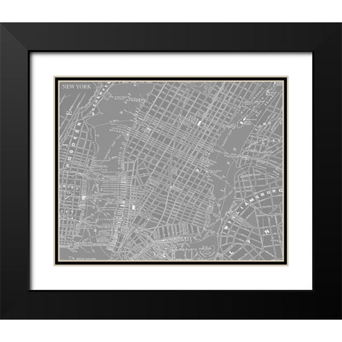 Custom Grey Map of New York Black Modern Wood Framed Art Print with Double Matting by Vision Studio