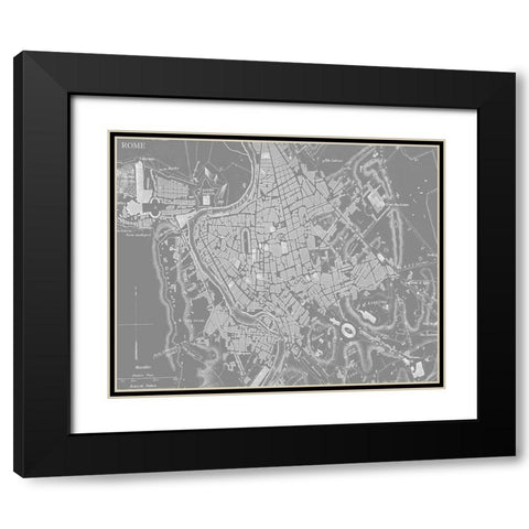 Custom Grey Map of Rome Black Modern Wood Framed Art Print with Double Matting by Vision Studio