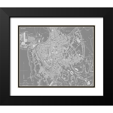 Custom Grey Map of Rome Black Modern Wood Framed Art Print with Double Matting by Vision Studio