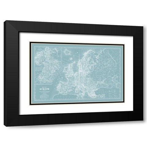 Map of Europe on Aqua Black Modern Wood Framed Art Print with Double Matting by Mitchell