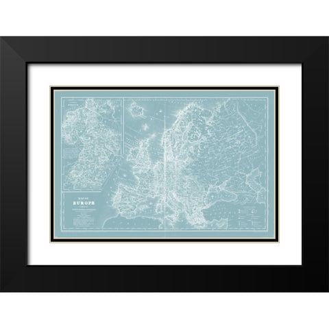 Map of Europe on Aqua Black Modern Wood Framed Art Print with Double Matting by Mitchell
