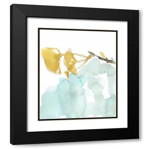 Ginkgo on Dusty Teal I Black Modern Wood Framed Art Print with Double Matting by Goldberger, Jennifer