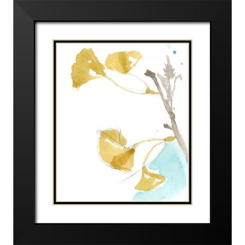Ginkgo on Dusty Teal IV Black Modern Wood Framed Art Print with Double Matting by Goldberger, Jennifer
