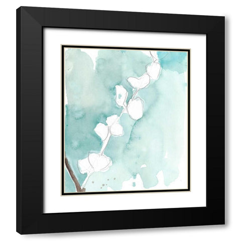 Ginkgo on Dusty Teal V Black Modern Wood Framed Art Print with Double Matting by Goldberger, Jennifer