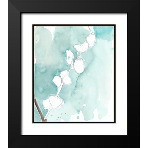 Ginkgo on Dusty Teal V Black Modern Wood Framed Art Print with Double Matting by Goldberger, Jennifer
