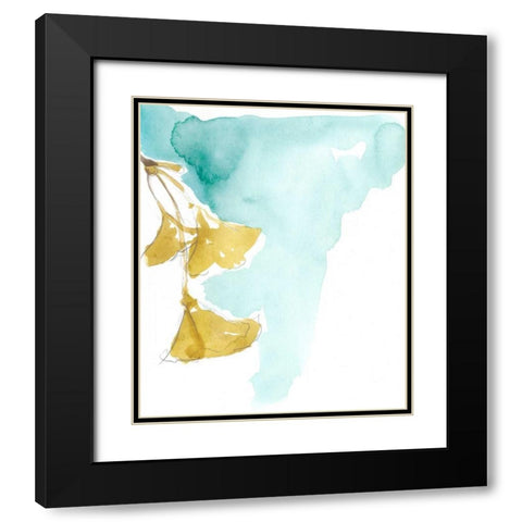 Ginkgo on Dusty Teal IX Black Modern Wood Framed Art Print with Double Matting by Goldberger, Jennifer