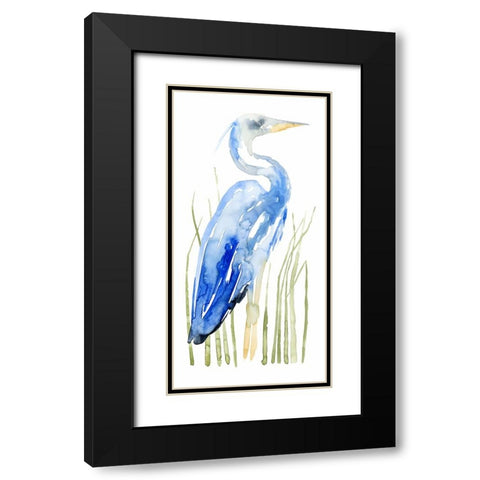 Blue Watercolor Heron II Black Modern Wood Framed Art Print with Double Matting by Popp, Grace