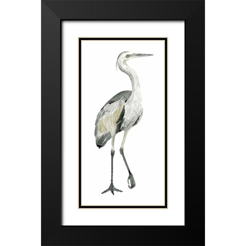 Grey Watercolor Heron I Black Modern Wood Framed Art Print with Double Matting by Popp, Grace
