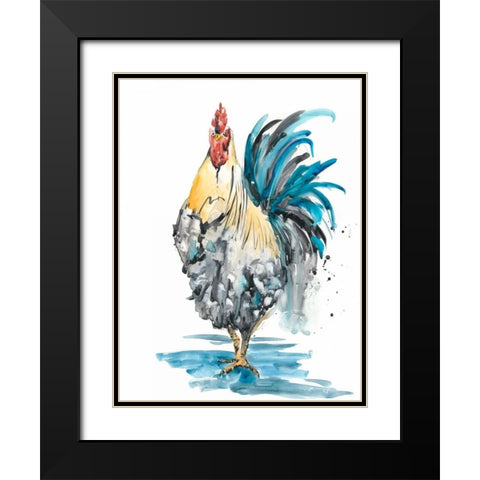 Rooster Splash II Black Modern Wood Framed Art Print with Double Matting by Wang, Melissa