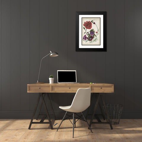 Antique Peony I Black Modern Wood Framed Art Print with Double Matting by Wang, Melissa