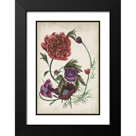 Antique Peony I Black Modern Wood Framed Art Print with Double Matting by Wang, Melissa