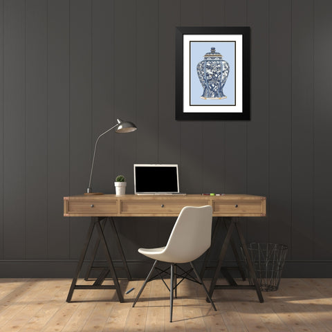 Custom Blue - White Porcelain Vase I Black Modern Wood Framed Art Print with Double Matting by Vision Studio