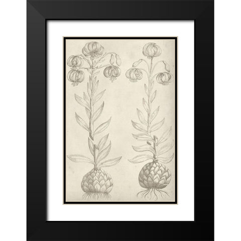 Fresco Floral II Black Modern Wood Framed Art Print with Double Matting by Vision Studio