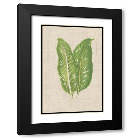 Leaves on Linen V Black Modern Wood Framed Art Print with Double Matting by Unknown