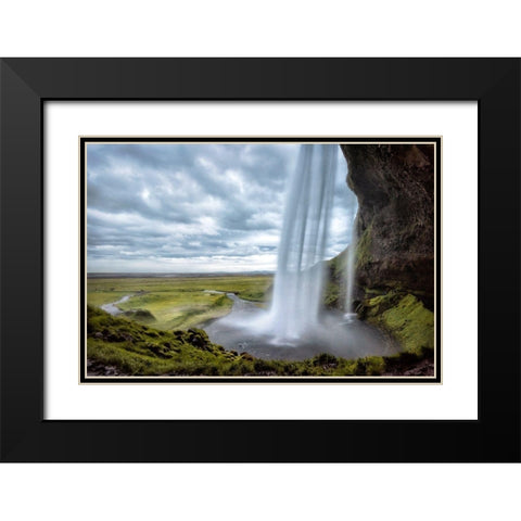 Behind Seljalandfoss Black Modern Wood Framed Art Print with Double Matting by Head, Danny
