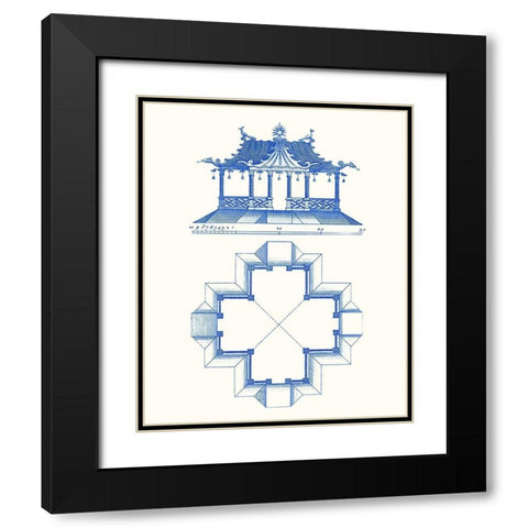 Pagoda Design II Black Modern Wood Framed Art Print with Double Matting by Vision Studio