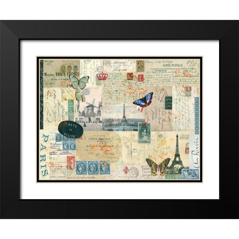 Postcards of Paris I Black Modern Wood Framed Art Print with Double Matting by Lloyd, Sandy