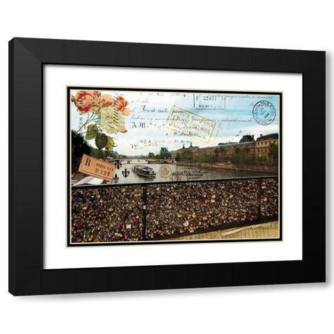 Postcards of Paris VIII Black Modern Wood Framed Art Print with Double Matting by Lloyd, Sandy