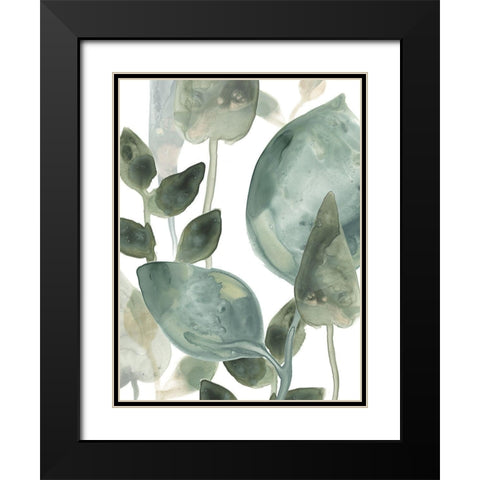 Water Leaves II Black Modern Wood Framed Art Print with Double Matting by Vess, June Erica