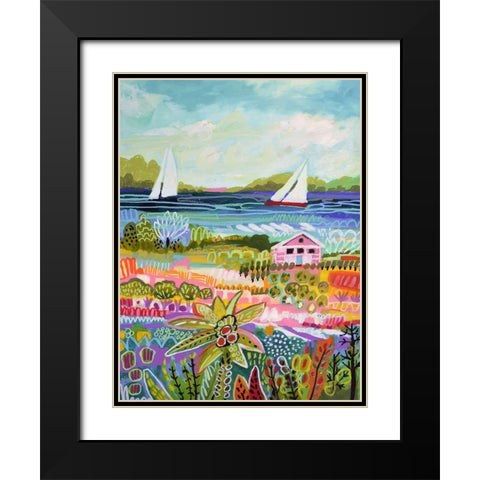 Two Sailboats and Cottage I Black Modern Wood Framed Art Print with Double Matting by Fields, Karen