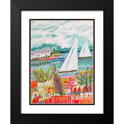Two Sailboats and Cottage II Black Modern Wood Framed Art Print with Double Matting by Fields, Karen