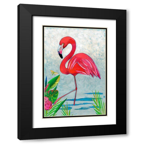 Custom Vivid Flamingo I Black Modern Wood Framed Art Print with Double Matting by Zarris, Chariklia