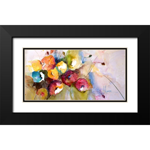 Horizontal Flores V Black Modern Wood Framed Art Print with Double Matting by Herrera, Leticia