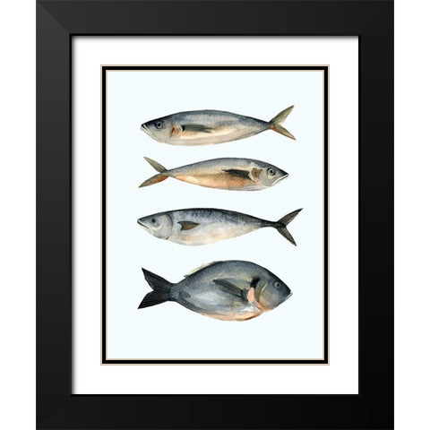 Four Fish I Black Modern Wood Framed Art Print with Double Matting by Scarvey, Emma