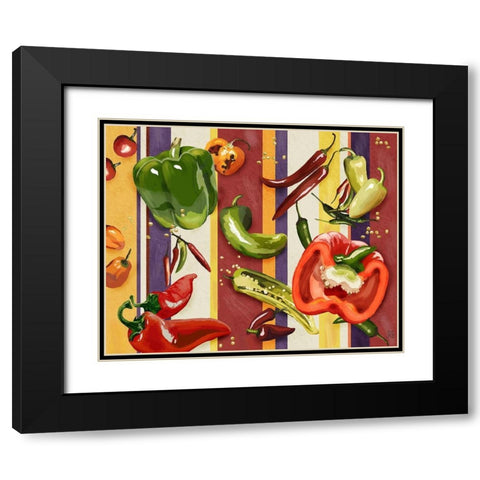 Sarape Peppers II Black Modern Wood Framed Art Print with Double Matting by Reynolds, Jade
