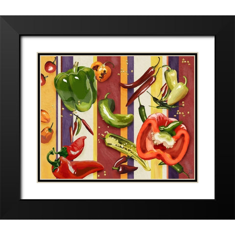 Sarape Peppers II Black Modern Wood Framed Art Print with Double Matting by Reynolds, Jade