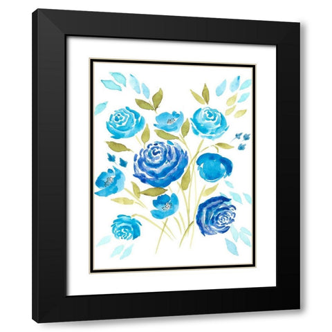 Cerulean Blooms I Black Modern Wood Framed Art Print with Double Matting by Moore, Regina