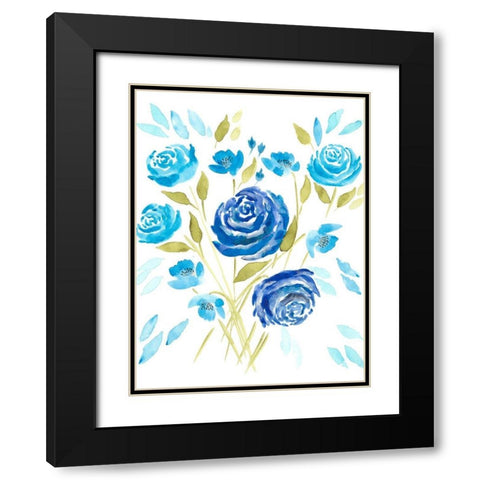 Cerulean Blooms II Black Modern Wood Framed Art Print with Double Matting by Moore, Regina