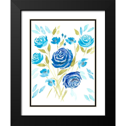 Cerulean Blooms II Black Modern Wood Framed Art Print with Double Matting by Moore, Regina