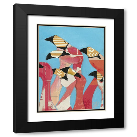 Flock of Flamingoes II Black Modern Wood Framed Art Print with Double Matting by Rutledge, Jennifer