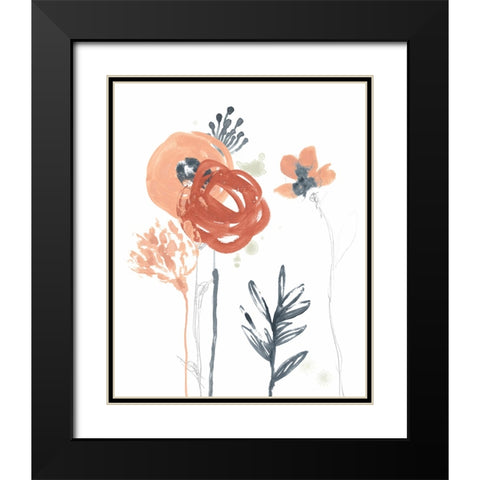 Blush And Navy Floral I Black Modern Wood Framed Art Print with Double Matting by Vess, June Erica