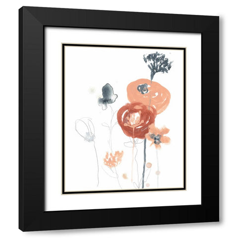 Blush And Navy Floral II Black Modern Wood Framed Art Print with Double Matting by Vess, June Erica