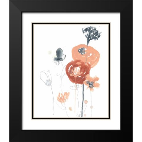 Blush And Navy Floral II Black Modern Wood Framed Art Print with Double Matting by Vess, June Erica