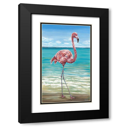Beach Walker Flamingo I Black Modern Wood Framed Art Print with Double Matting by Vitaletti, Carolee