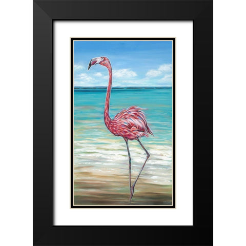 Beach Walker Flamingo II Black Modern Wood Framed Art Print with Double Matting by Vitaletti, Carolee