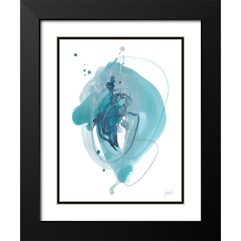 Aqua Orbit I Black Modern Wood Framed Art Print with Double Matting by Vess, June Erica