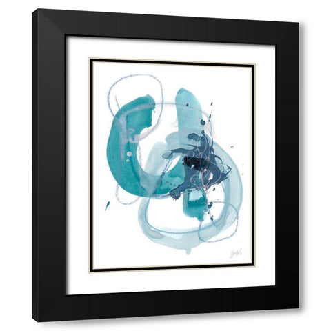Aqua Orbit II Black Modern Wood Framed Art Print with Double Matting by Vess, June Erica