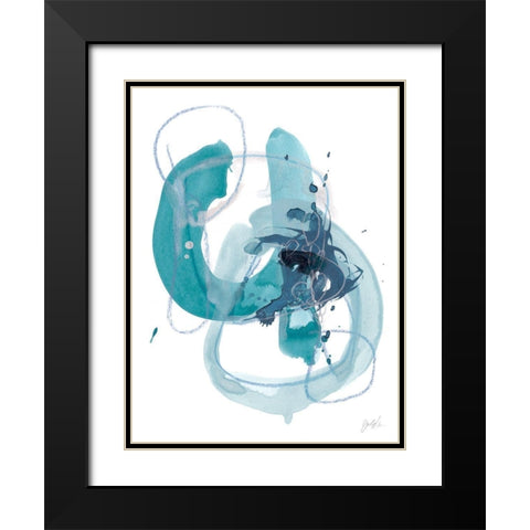 Aqua Orbit II Black Modern Wood Framed Art Print with Double Matting by Vess, June Erica