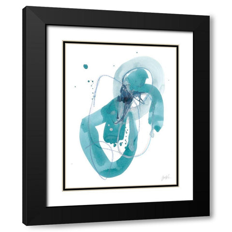Aqua Orbit III Black Modern Wood Framed Art Print with Double Matting by Vess, June Erica